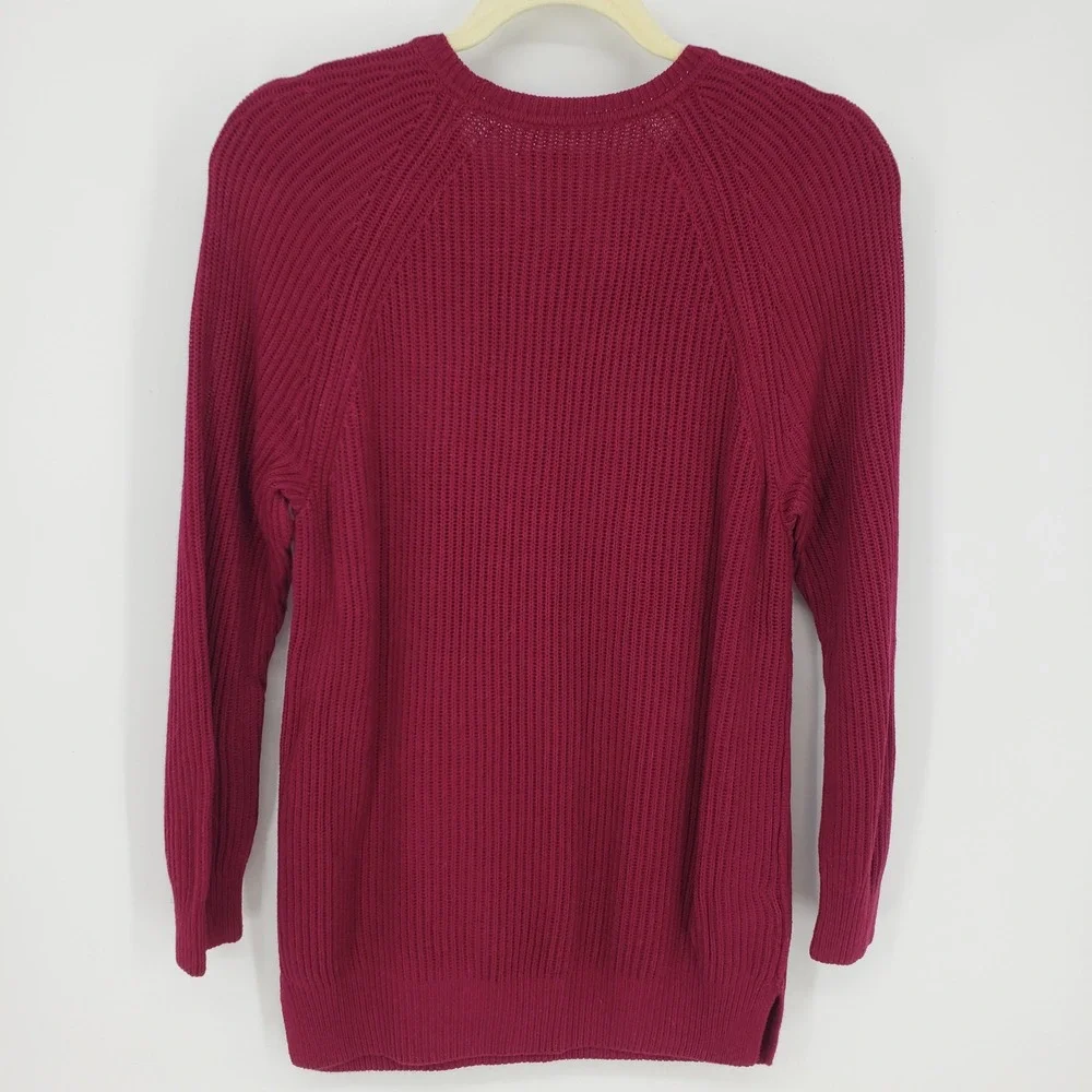 LOFT Jeweled Crew Neck Sweater M Embellished Beaded Ribbed Knit Cotton Silk‎ Red